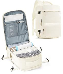 Sac à Dos Sous Vide Voyage Cabine Avion Bagage Cabine Ryanair Cabine 40x20x25 Sac de Compression avec Pompe Manuelle Imperméable Bagage Femme Homme pour Ordinateur Portable 15.6 Pouces Beige