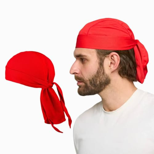Bandana Herren,Durag Men Sonnenschutz Sommer Piraten Kopfbedeckung,Damen Fahrrad Sports Mütze Piratentuch Kopftücher für erwachsene Sport Wandern Pirat Motorrad Kopf Mit Bandanas Kopftuch(Rot)