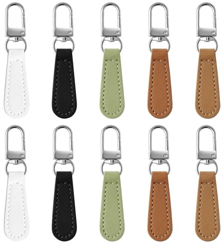 10 pezzi di tiralampo di ricambio in pelle con maniglia decorativa, linguetta di riparazione staccabile per cerniera, stile gancio per bagagli, zaini, valigie, giacche, borse, multicolore