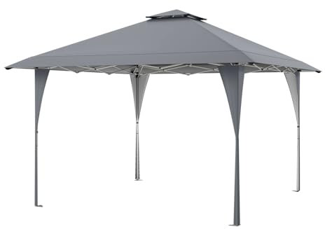 GOPLUS Tente de Pavillon de 3M, avec Moustiquaire Transparente sur 4 Côtés, Petite Fenêtre au Plafond, Utilisable en Plein Air/à la Maison/à Endroit Public (3,9x3,9m-Gris|sans Voile)