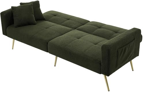 SHAIRMB 2-in-1-Sofa & Schlafsofa, modernes minimalistisches Schlafsofa, multifunktionales Klappsofa, umweltfreundliche Gummiholzbeine, Rückenlehne 3-Fach klappbar,Grün