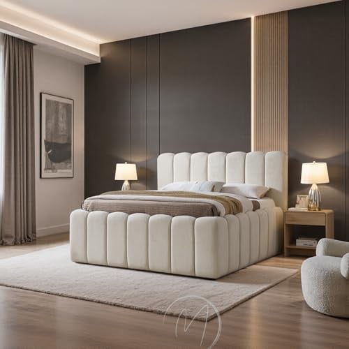 Welivia Cloudy Bett, 180x200 cm, Teddystoff, Beige, mit Bettkasten/Stauraum und Lattenrost