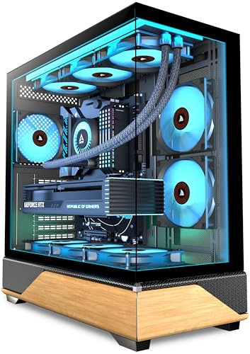 KEDIERS Caja PC preinstalada, 5 × 120 mm, negra, caja PC semitorre ATX, caja de ordenador con vista panorámica, panel frontal de vidrio templado, negra, P6 ARGB