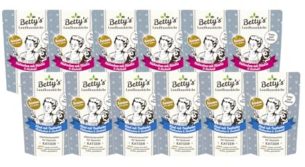 arelf Bundle Betty’s Landhausküche Senior Mixpaket 12 x 100g Frischebeutel | Katzen Nassfutter | 2 Sorten im Mix | mit Taurin & Borretschöl