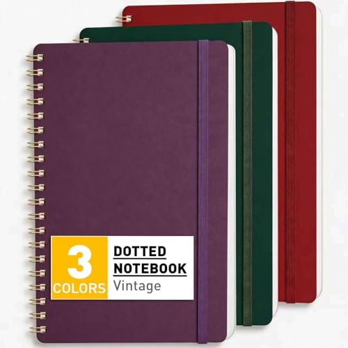 3er Pack Klein Notizbuch Dotted Notebook, 210 Blatt, Spirale Notizblock | Großformatiges Notizbuch (12,7 × 17,78 cm),5‑mm‑gepunktetes, 180° flach für Arbeit, Schule, Journaling, als Geschenk