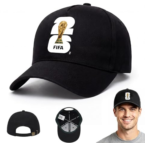 Offizielle Baseballkappe zur FIFA-Weltmeisterschaft 2026, atmungsaktive Unisex-Fußballkappe aus Baumwolle für Outdoor-Sport und den Alltag (1, Schwarz)