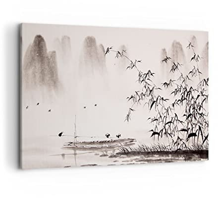 ARTTOR Bilder auf Leinwand 100x70cm Leinwandbild Bambus schwarz China Groß Wanddeko Bild Schlafzimmer Küche Deko Wandbilder Dekoration Wohnzimmer Wall Decor Canvas Wand Kunstdruck Art AA100x70-3116