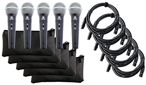 Pronomic DM-58-B Vocal Mikrofon mit Schalter 5er SET inkl. 5x 5m XLR Kabel mit Druckvollem, warmem Klang