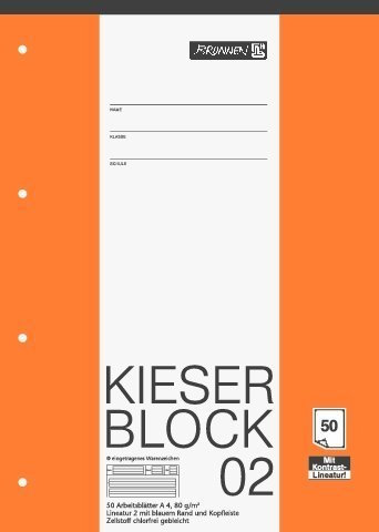 papieto Kieserblock/Schreibblock KIESER (Din A4-50 Blatt / 4-Fach gelocht) LINEATUR FREI WÄHLBAR (Lineatur 02)