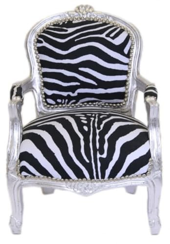 Casa Padrino Barock Kinder Stuhl Zebra/Silber - Armlehnstuhl - Antik Stil Möbel