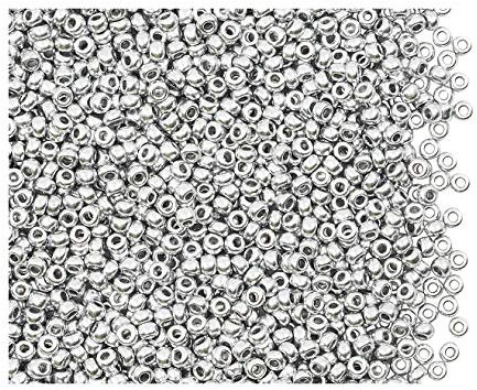 20 Gramm (ca. 2600 Stuck) Tschechische Glas Rocailles Preciosa, Größe 11/0 (2,0mm - 2,2mm), Rundloch, Farbe: Silver Aluminum