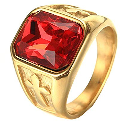 PAMTIER Herren Edelstahl Vintage Gold Silber Kreuz Statement Ring mit Stein