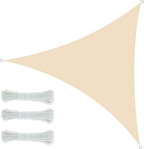 ASAB Garden Sail Shade Sunscreen Patio Canopy 360cm Triangle Awning Canopy 90% UV Block Outdoor Shade Sail D-Ring Secure Rope Mildew Resistant Plastic Weave Sun Shades for Outdoor Garden (Beige)
