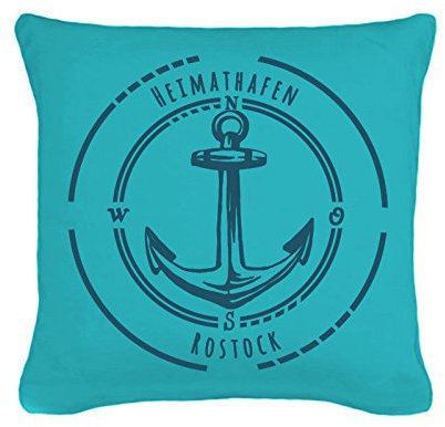 ilka parey wandtattoo-welt® Kissen Dekokissen Maritim mit Anker und Spruch Heimathafen & Wunschname Stadt inklusive Füllung k52 - ausgewählte Farbe: *türkis*