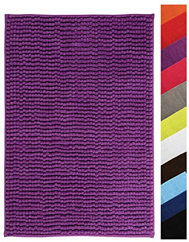 MSV Badteppich Badvorleger Duschvorleger Chenille Hochflor Badematte 60x90 cm – Lila/Violett