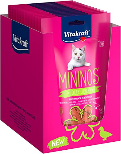 Vitakraft Mininos Jolly Jerky, Entensnack in Scheiben, Katzensnack, zum Belohnen und Verwöhnen, ohne Zuckerzusatz, geringer Fettanteil (13x 40g)