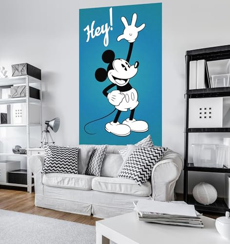 Komar Disney Vlies Fototapete MICKEY HEY | 120 x 200 cm | Tapete, Wand Dekoration, Retro, Comic, Micky, 90, Kinderzimmer, Kindertapete | VD-053
