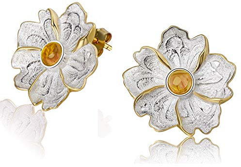✦ Jugendweihe Geschenke Mädchen ✦Springlight Ohrringe Silber 925 Naturstein Pfingstrose Blume Ohrstecker Ohrringe Handmade: Ohrringe Schmuck Damen Geschenke für Frauen, Mädchen Geschenke.(Yellow)