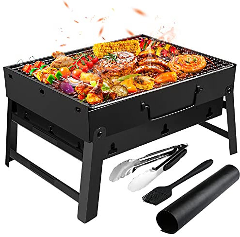 Gifort Portable Grill, BBQ Holzkohlegrill Tragbar Mini Grill mit Rostfreier Stahl BBQ Drahtgeflecht Faltbare Mini Camping Grill für Outdoor Garten Camping Party Beach Barbecue