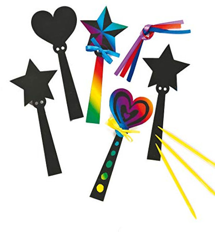 Baker Ross ET590 Ross Kratzbild-Lesezeichen - Zauberstab - scratch art mit Regenbogenfarben für Kinder zum Basteln - 12 Stück, 18 cm, sortiert