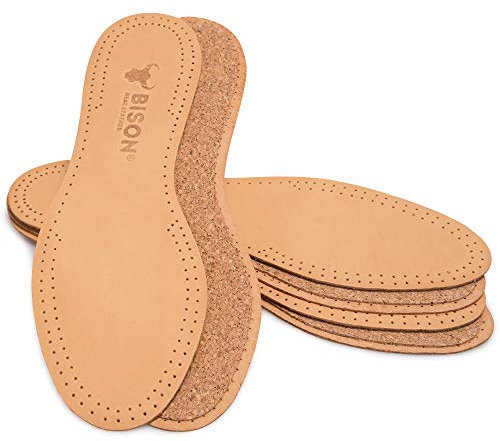 ORTRI 3 Paare Einlegesohlen aus pflanzlich gegerbtem Leder Einlagen mit Naturkork gegen Schweißfüße für Damen und Herren anti Schweiß Geruchsabsorber Sohlen Atmungsaktiv, Beige, 41-42