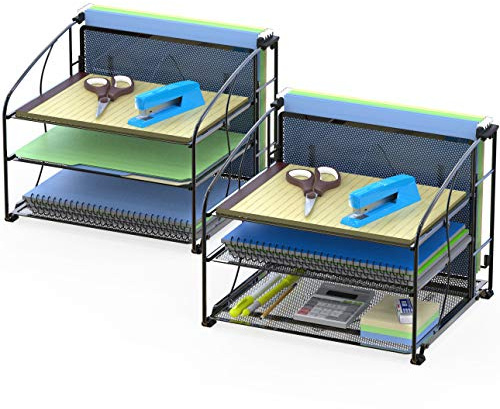 Simple Houseware Schreibtisch-Organizer mit 3 Ablagen und Hängeregistraturhalter, Schwarz, 2 Stück