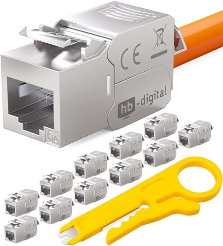 HB-DIGITAL 12x Cat.6a Keystone Modul RJ45 bis zu 500 MHz 10Gbits Cat6a Netzwerk Einbaubuchse STP Kupplung für Patchpanel Verlegekabel LAN Ethernet werkzeuglose Montage + Anlege-Abisolier-Werkzeug