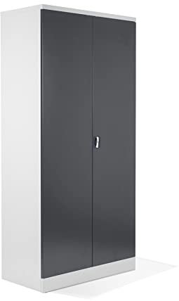 Schrank & Stuhl Aktenschrank Büroschrank Stahlschrank Flügeltürschrank mit 4 höhenverstellbaren Fachböden, 195x92x42 cm, Weiß/Anthrazit