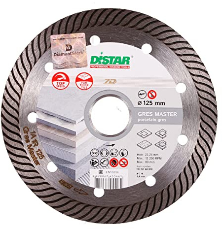 Diamant Trennscheibe GRES MASTER 125mm Trennen Schleifen - Distar Premium Qualität - Diamant Steinscheibe - Trennscheibe zum Trennen von Fliesen, Feinsteinzeug, Keramik, Granit, Marmor, etc. -