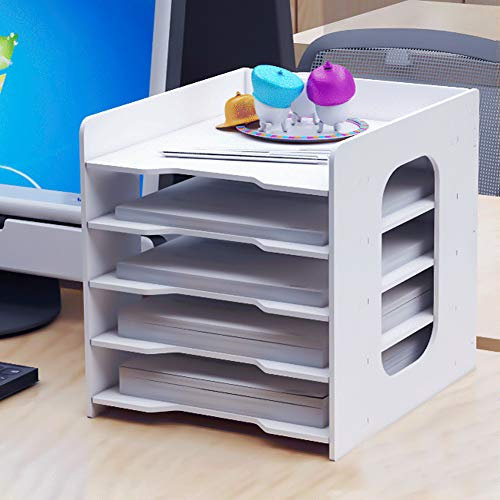 Dokumentenablage Holz Briefablage A4 Schreibtisch Organizer mit 5 Fächer Desktop Papierablage Büro Hause Schreibtischregal DIY Zeitschriftenständer Ablagesystem für Papier Zeitschrift