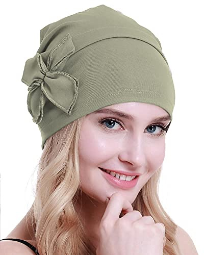 osvyo Cotton Chemo Turbans Headwear Beanie Hat Cap for Women Cancer Patient Hairloss Light Olive DRAB