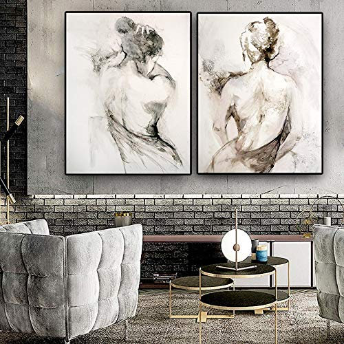 Abstrakte schwarz-weiße Frau sexy Rücken Kunst Gemälde auf Leinwand Poster und Drucke skandinavische Wandkunst Bild Raumdekor 60 x 90 cm 2 rahmenlos