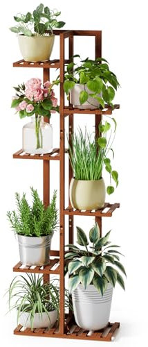 ROSSNY Bamboo Plant Stand, 6 Tier 7 Potted Plant Rack, Indoor/Outdoor Plant Stand Shelf, Dark Brown