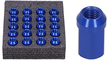 20 Stück Aluminium Radmuttern Ersatz M12x1,5 Schaftlänge 32mm 7075-T6 Autoreifenschraube Racing Rad Muttern, Metall Lug Nuts Radmutter für Auto Modifikation Zubehör Teile(Blau)