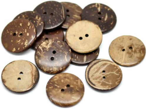 30 Kokosnuss Knöpfe braun zum aufnähen - Ø 2,5 cm - 2 Löcher - basteln Knöpfe Bastelknöpfe zum nähen annähen Jackenknöpfe Zweilochknöpfe 2-Loch runde Knöpfe Knopf