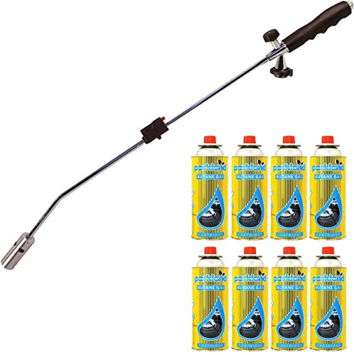 Butane Weed Burner Gas Canister Blowtorch Garden Torch Weeds Killer Burner with Adjustable Flame Outdoor Moss Fungus Weed Wand + 8 Canisters