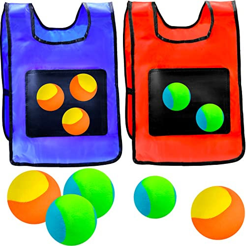 Klebrige Westen 2 Stück Zielwesten Wurfspiel Völkerballspiel Set, Sticky Ball Weste, mit 10 STK Wattebällchen, Wurfziel Spiel Wurfball Klettwesten Set für Kinder Spielplatz im Freien, Rot und Blau