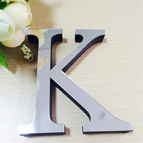 Wandaufkleber 3D, 15 cm, Silber - ganzes Alphabet u. Zahlen - Wanddekoration groß Spiegel Deko Home Wand Hochzeit Aufkleber klein Acryl Wandtattoo Partydeko Dekobuchstaben Medium Bar - Buchstabe K