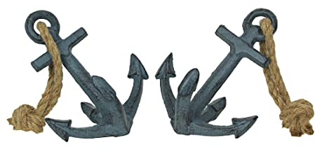 Buchstützen aus Gusseisen, Anker, Blau, 2 Stück, nautische Heimdekoration, 12,9 cm hoch, perfekt, um Ihren Bücherregalen maritimen Charme zu verleihen