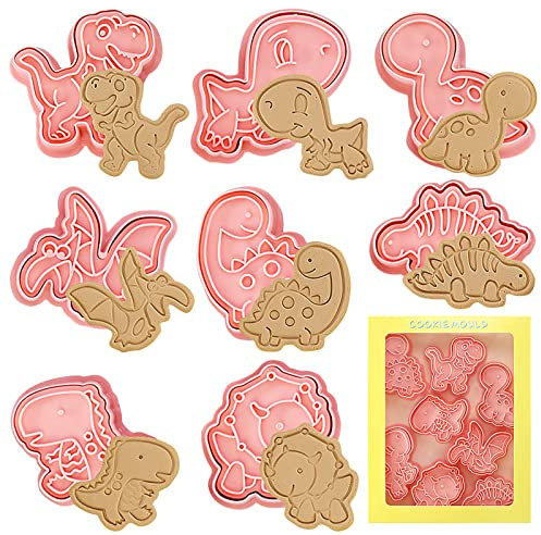 8 Stück Ausstechformen, Keksausstecher Kinder, Plätzchen Ausstecher Plastik Cookies Cutter, Kinder 3D Fondant Keks Ausstecher, Wiederverwendbar Ausstecher, Cookie Mold für Kinder (Dinosaurier)