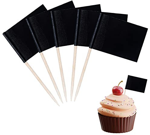 SUSNUAN 100PCS Blank Toothpick Flags Cupcake Toppers Decorations Party, Cocktail Sticks Flags Food Labels Food Flags Fruit Salad Cheese Plate Baby Shower Wedding Birthday Party Supplies - Black