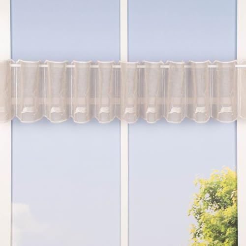 Scheibengardine nähfrei Leinenstruktur Stickerei Hirsch natur 20cm