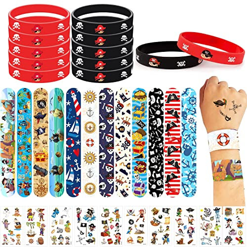 TZQFROCE Piraten Deko Kpiraten dekoindergeburtstag 34 Stück Piraten Schnapparmband Piraten Tattoo Aufkleber Piraten Geburtstag Deko Piraten Party Mitgebsel für Kindergeburtstag Geschenke