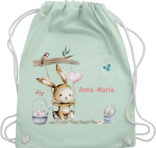 Turnbeutel Rucksack - Ostergeschenke Ostern - Hase Süß Kinder personalisiert I Osterhase - Unisize - Pastell Grün - beutel schulkind ostertasche osterngeschenke kaninchen stofftasche