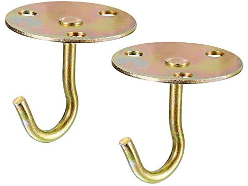sourcing map Ceiling Hooks, 2Pcs 3.1 Inch Dia Round Base Screw Top Mount Overhead Hooks - for Hanging Plant Pots, Fans, Lights, Lanterns