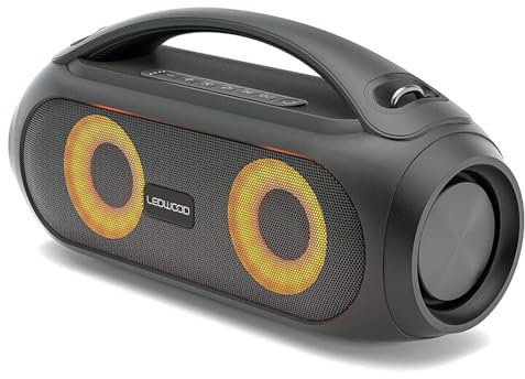 Ledwood Enceinte Bluetooth TWS Portable avec Sangle - Haut-Parleur avec LED Lumières Pulsées- Super Bass - IPX5 - AUX USB FM, 200W