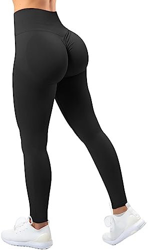 TAYOEA Damen Kompressions Sport Leggings Yoga Lange Leggings Slim Fitnesshose Sporthosen Blickdicht Scrunch Butt Yogahose Nahtlos Push up Leggings Hohe Taille Übung Fitness Joggen Scrunch Black,M