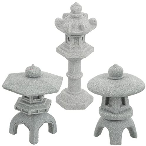 Healifty 3Stück Japanische Steinlaterne Mini Pagode Statue Asiatische Deko Garten Skulptur Bonsai Pavillion Miniatur Dekoration Aquarium Ornament Feengarten Micro Landschaft Zubehör