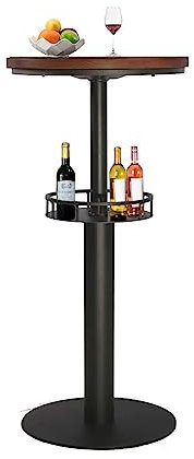 LOKKHAN 42 Tall Rustic Industrial Bar Table with Storage-19.68 Dia Round Wooden Top Metal Bar Height Adjustable Standing Pub Table-Dining Room Cocktail Bistro Table