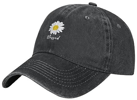 Anragon Daisy Hat Adjustable Vintage Washed Cotton Baseball Cap Christian Gifts, Black, One size